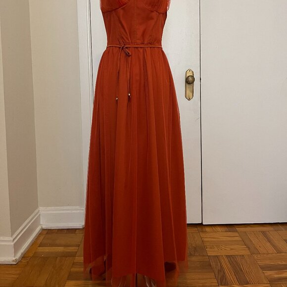Rust Red Tulle Corset Maxi Dress | Romantic Gown | XL/US M-L (Chinese sizing) - Picture 9 of 12